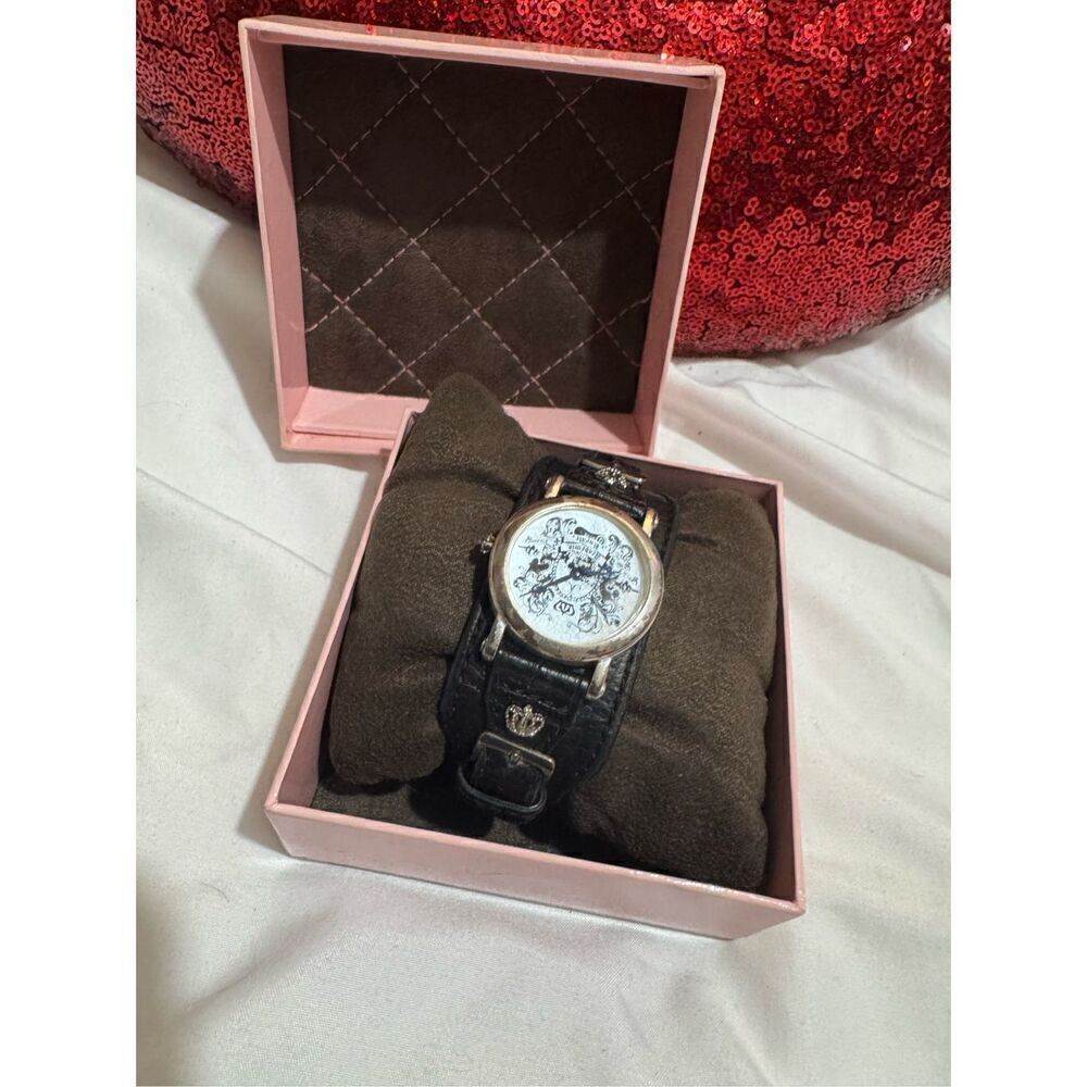 Vintage y2k OG Juicy Couture fairytale lesther double band crown charm watch iOB